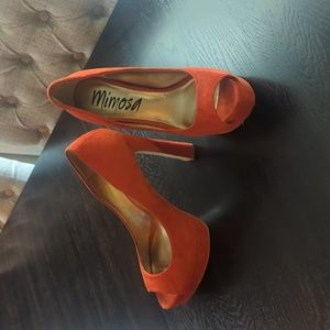 Mimosa Orange Suede Open Toe Pumps